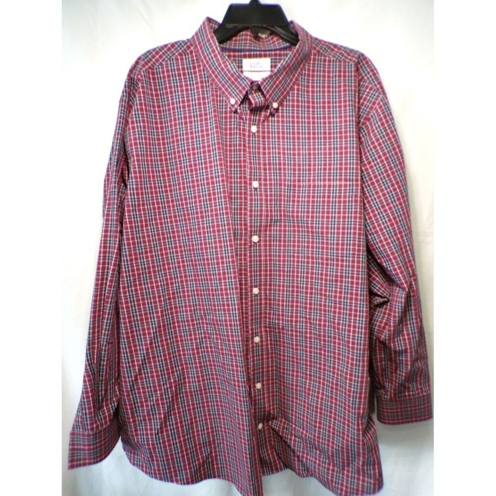 Croft & Barrow Men's 3XB Red Navy Plaid Button Down Long Sleeve Shirt